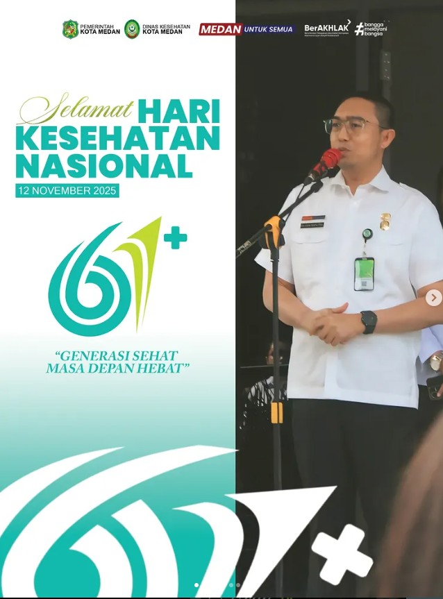 Dinas kesehatan kota Medan menggelar upacara di halaman Dinas Kesehatan Kota Medan dalam rangka Hari Kesehatan Nasional ke 61 tahun 2025